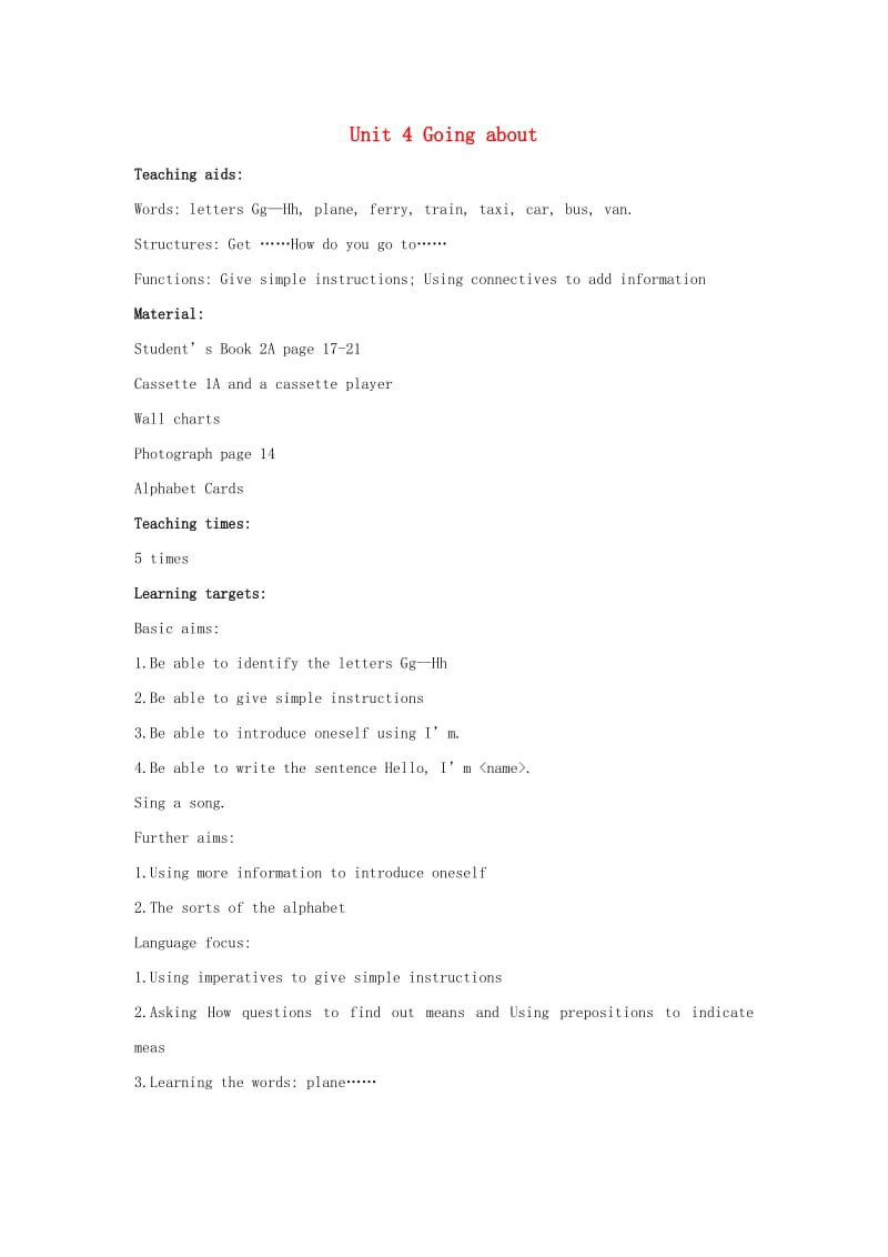 二年级英语上册 Unit 4 Going about（period1）教案 沪教牛津版.doc_第1页