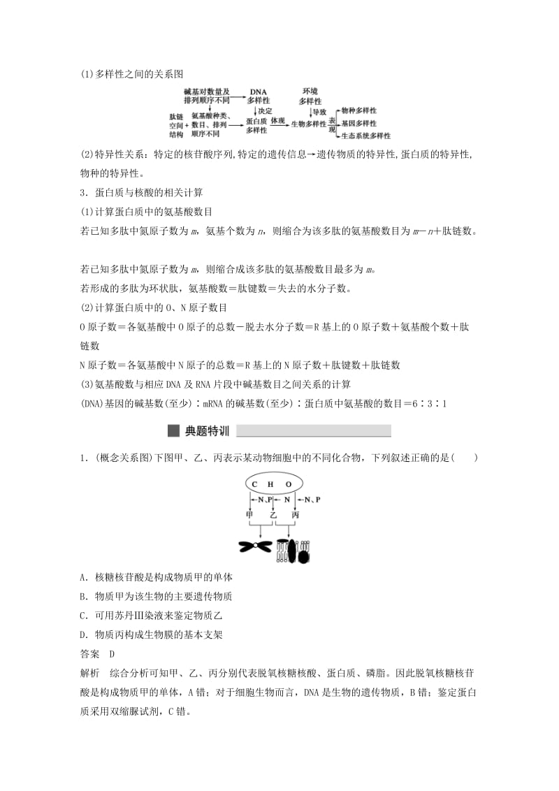 2019-2020年高考生物 考前三个月 知识专题突破练1 细胞的分子组成.doc_第2页