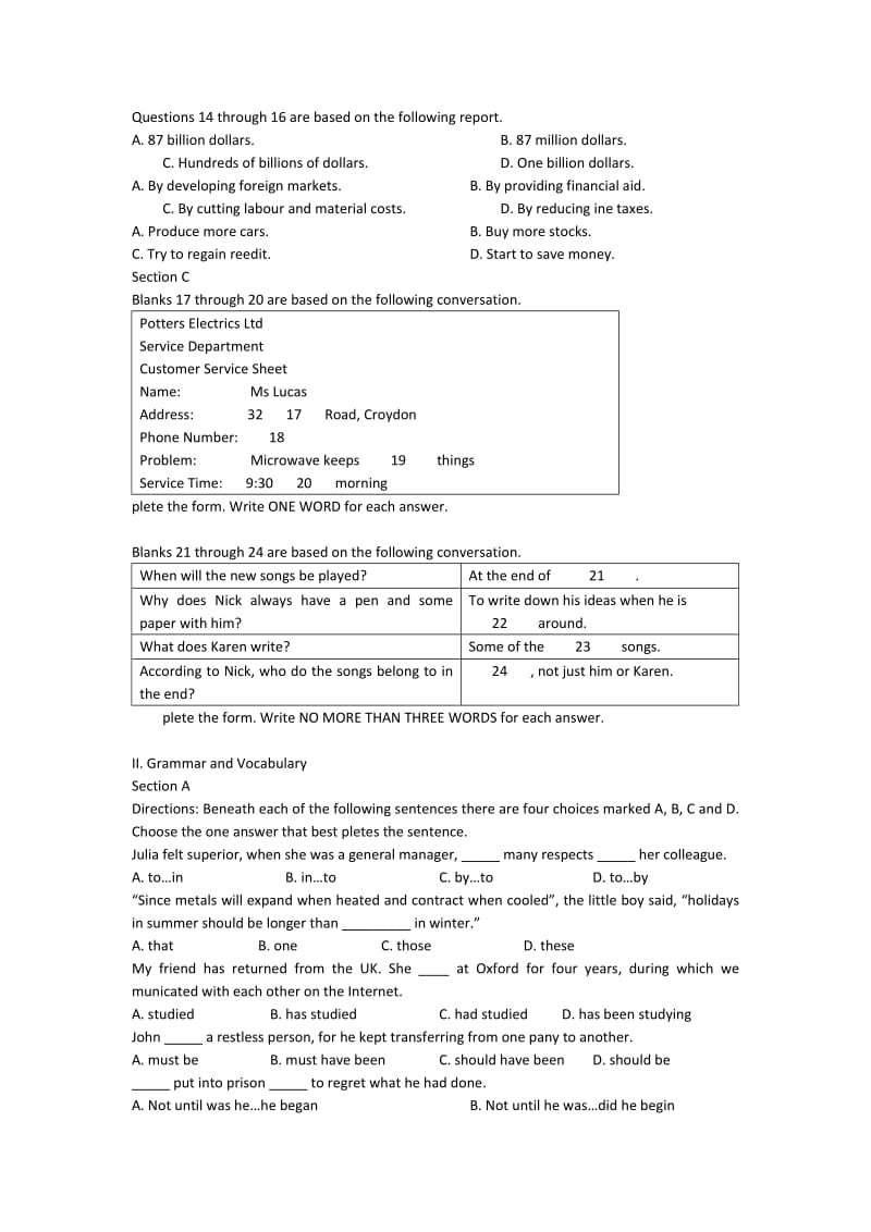 2019-2020年高三上学期第一次月考 英语试题.doc_第2页