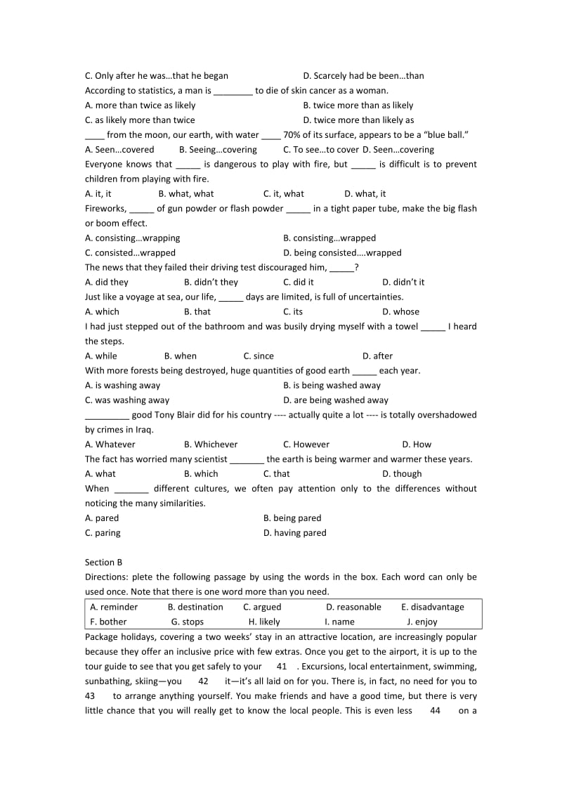 2019-2020年高三上学期第一次月考 英语试题.doc_第3页