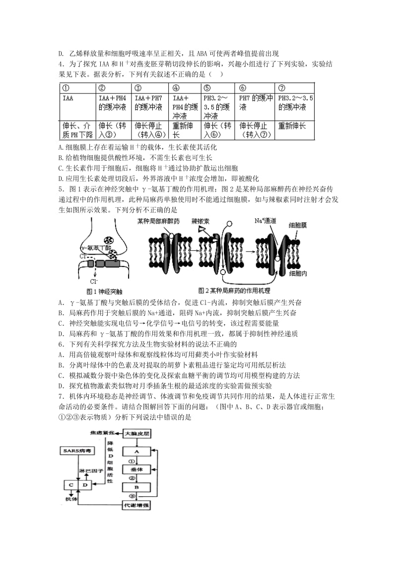 2019-2020年高中生物 专题七 生命活动的调节统测复习卷 浙科版必修3.doc_第2页