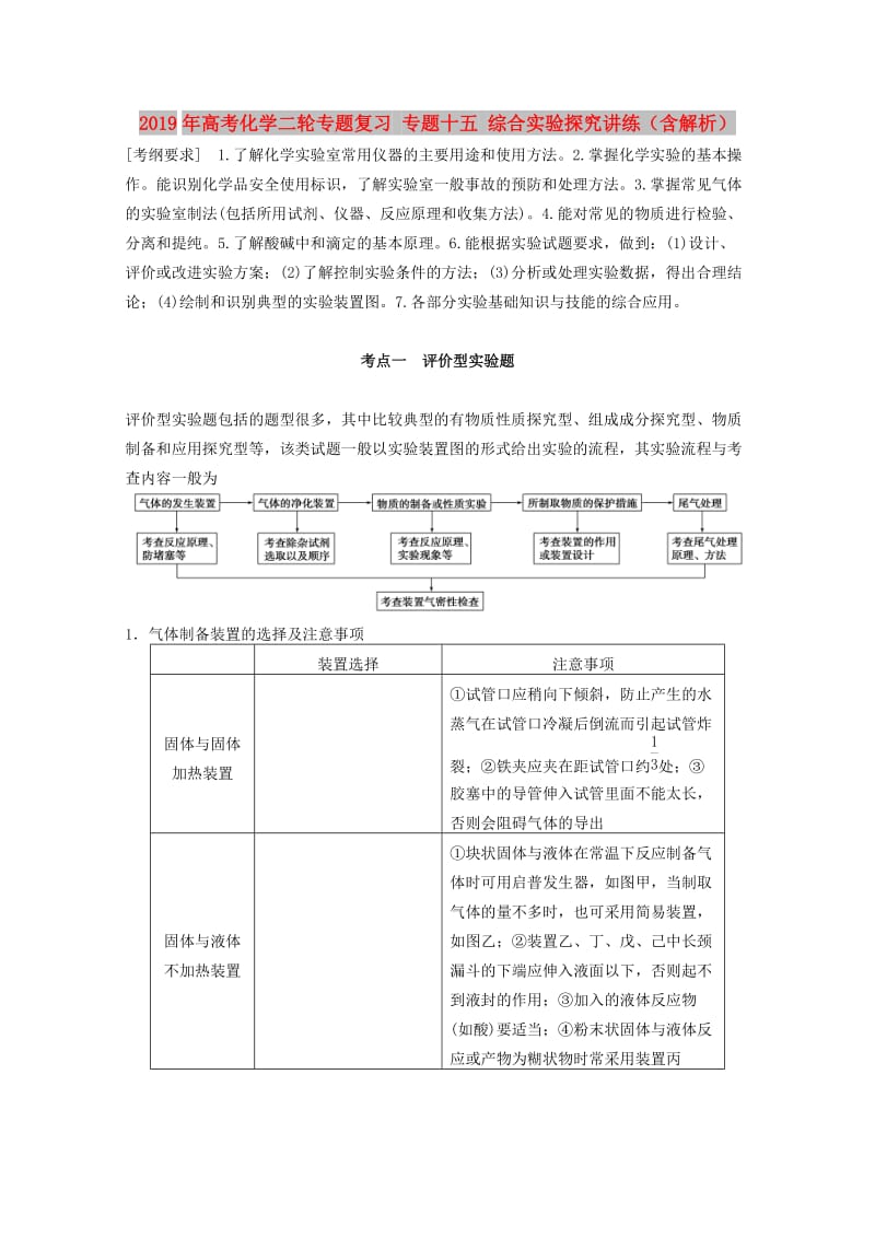 2019年高考化学二轮专题复习 专题十五 综合实验探究讲练（含解析）.doc_第1页