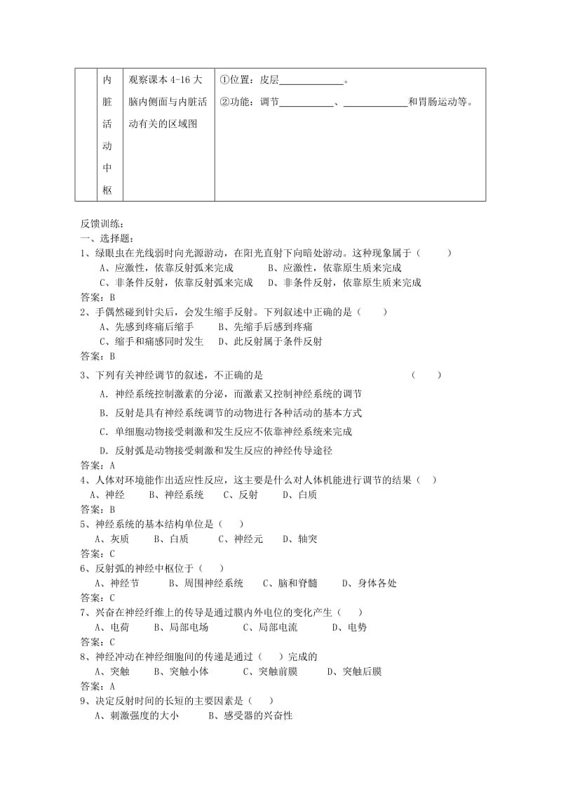 2019-2020年高中生物 第四章第二节人和高等动物生命活动的调节训练4 人教版第一册.doc_第3页