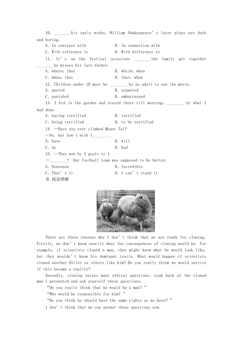 2019年高考英语 Module 5 Cloning课后达标复习检测（含解析）外研版选修6.doc_第2页