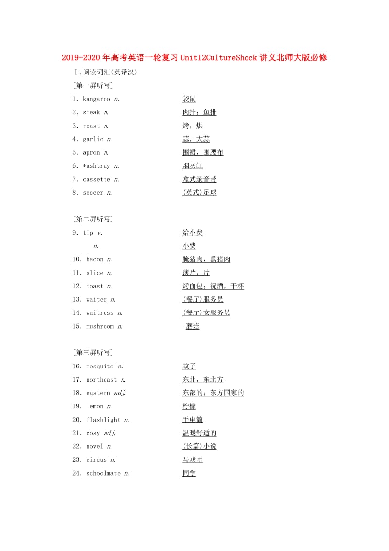 2019-2020年高考英语一轮复习Unit12CultureShock讲义北师大版必修.doc_第1页