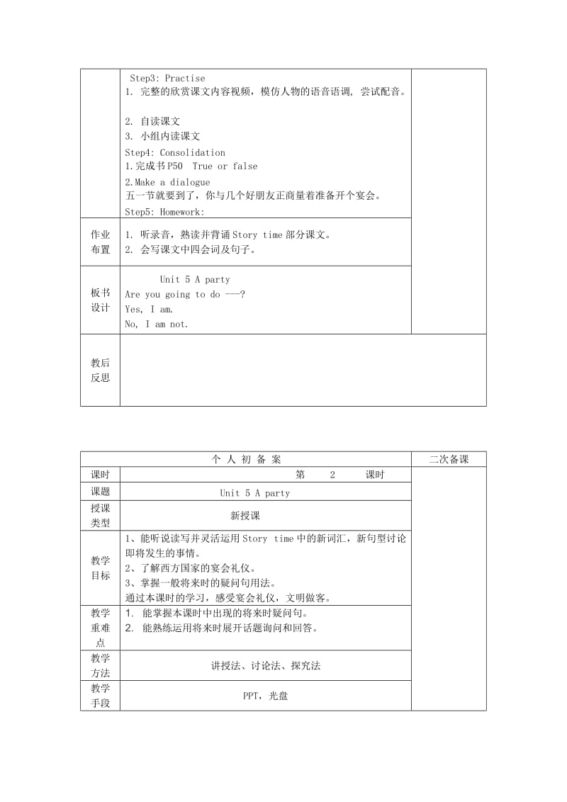 六年级英语下册 Unit 5《A party》单元备课教案 （新版）牛津译林版.doc_第3页