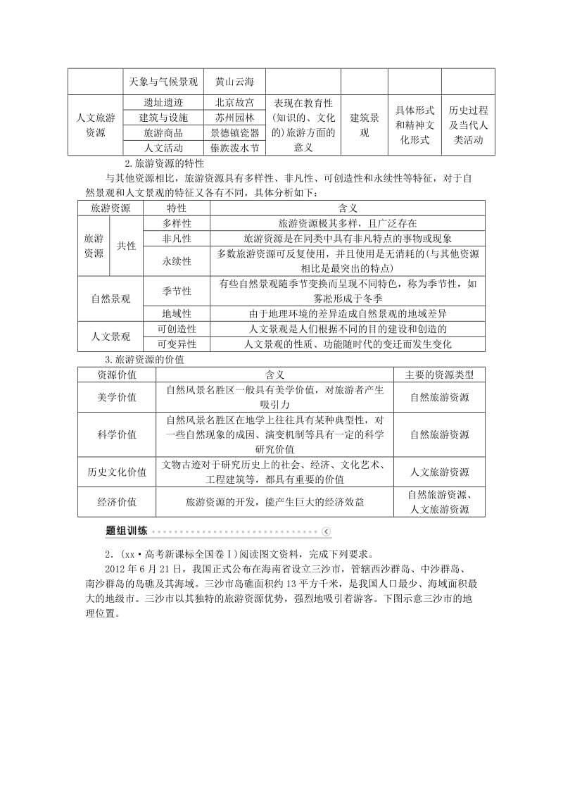 2019-2020年高考地理大一轮复习 第41讲 现代旅游的作用及旅游资源（选修3）讲练.doc_第3页