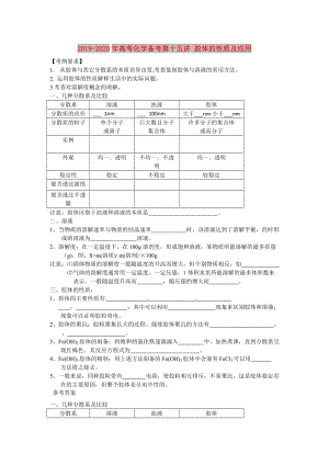 2019-2020年高考化學(xué)備考第十五講 膠體的性質(zhì)及應(yīng)用.doc