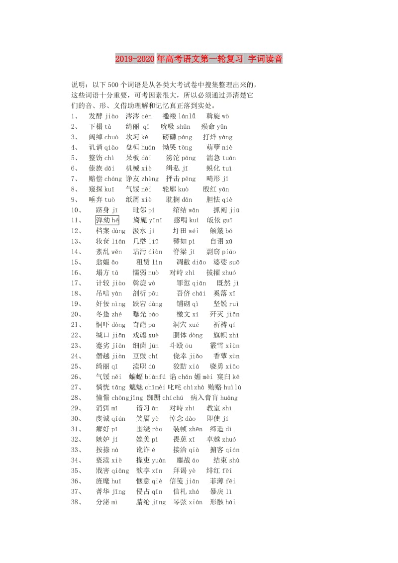 2019-2020年高考语文第一轮复习 字词读音.doc_第1页