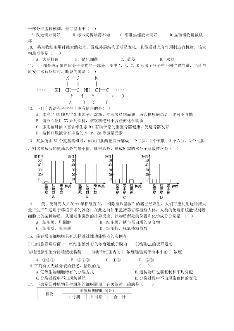 2019-2020年高二生物 物质基础与结构基础练习.doc_第2页