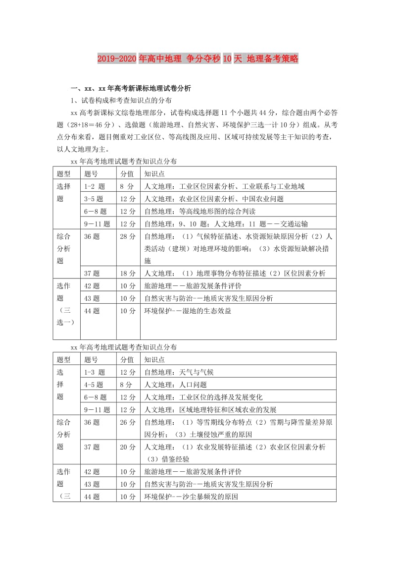 2019-2020年高中地理 争分夺秒10天 地理备考策略.doc_第1页