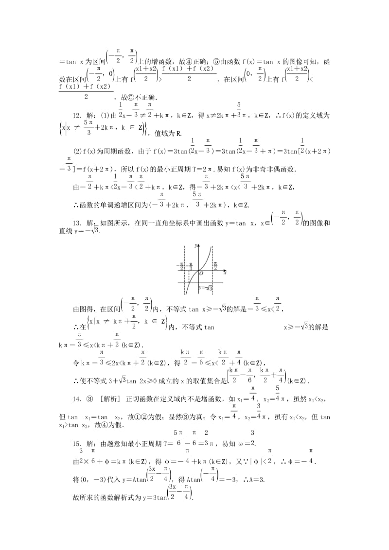 2019-2020年高中数学第一章三角函数1.4.3正切函数的性质与图像练习新人教A版.doc_第3页