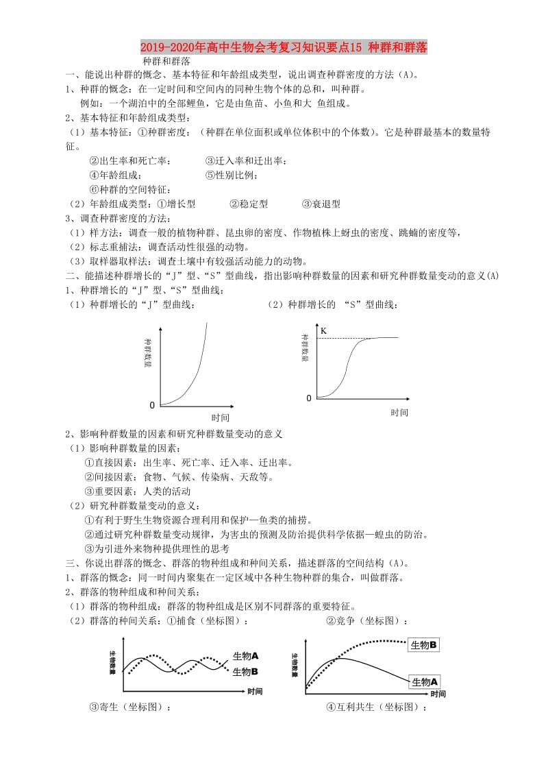 2019-2020年高中生物会考复习知识要点15 种群和群落.doc_第1页