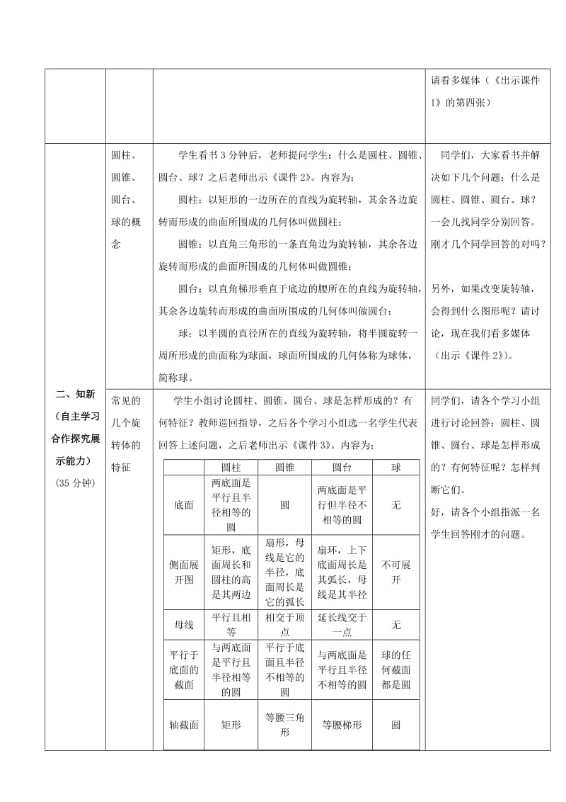 2019-2020年高中数学 第一章 第一节 空间几何体的结构（2）旋转体教学设计 新人教A版必修2.doc_第2页