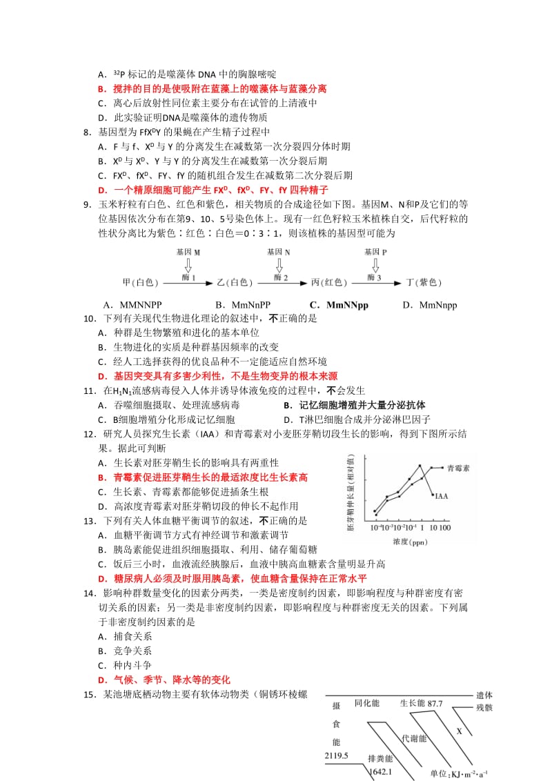 2019-2020年高三3月第二次调研测试生物试题 含答案.doc_第2页