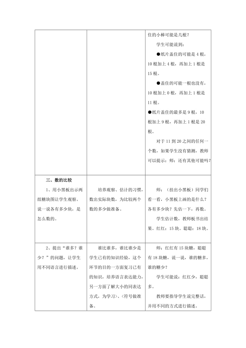 2019一年级数学上册 第7单元《11～20各数的认识》（比较20以内数的大小）教案 （新版）冀教版.doc_第2页