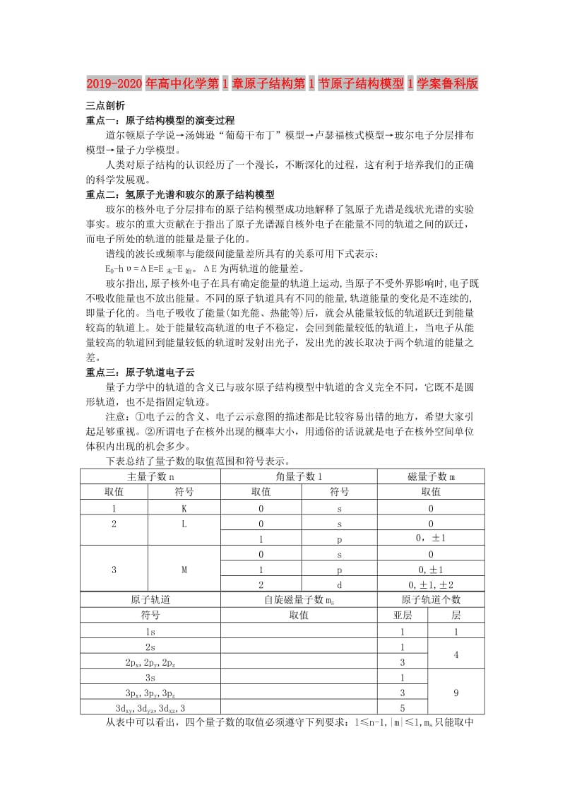 2019-2020年高中化学第1章原子结构第1节原子结构模型1学案鲁科版.doc_第1页