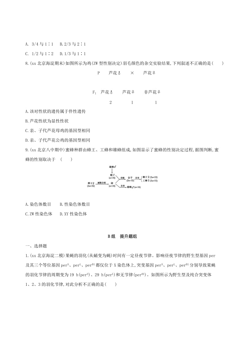 2019年高考生物一轮复习 第5单元 遗传的基本规律 第16讲 基因在染色体上、伴性遗传夯基提能作业本.doc_第3页