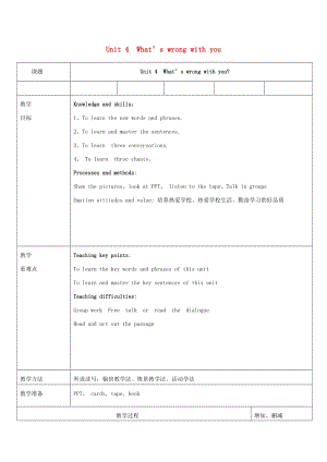 五年級(jí)英語下冊(cè) Unit 4《What’s wrong with you》單元教案 人教精通版.doc