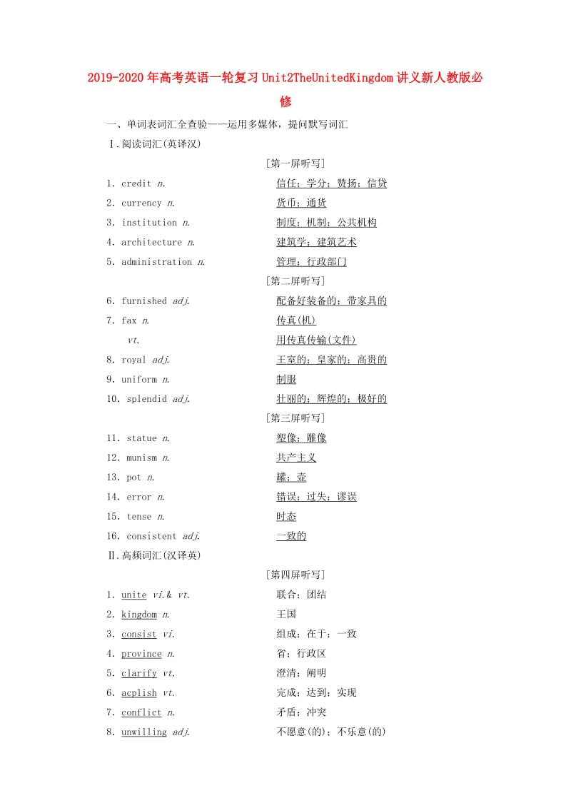 2019-2020年高考英语一轮复习Unit2TheUnitedKingdom讲义新人教版必修.doc_第1页