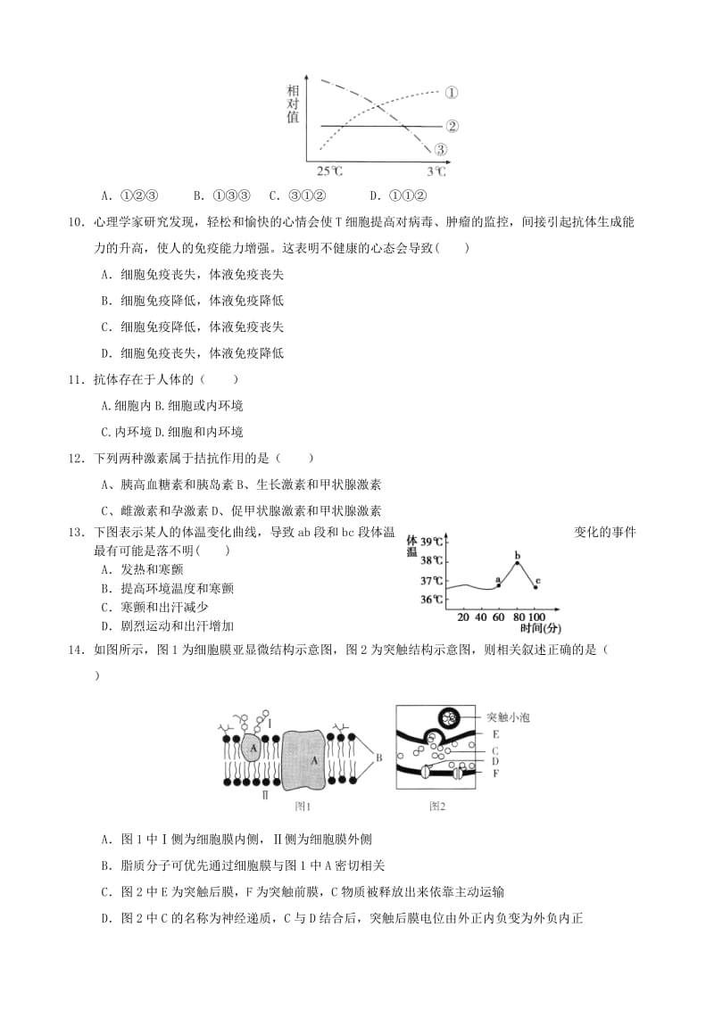 2019-2020年高中高中生物 第二章《动物和人体生命活动的调节》检测试题 新人教版选修3.doc_第3页