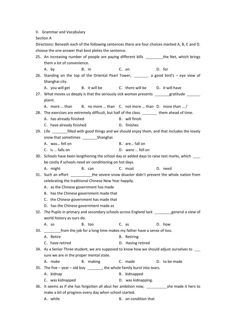 2019-2020年高三上学期第二次月考试题（英语）.doc_第3页