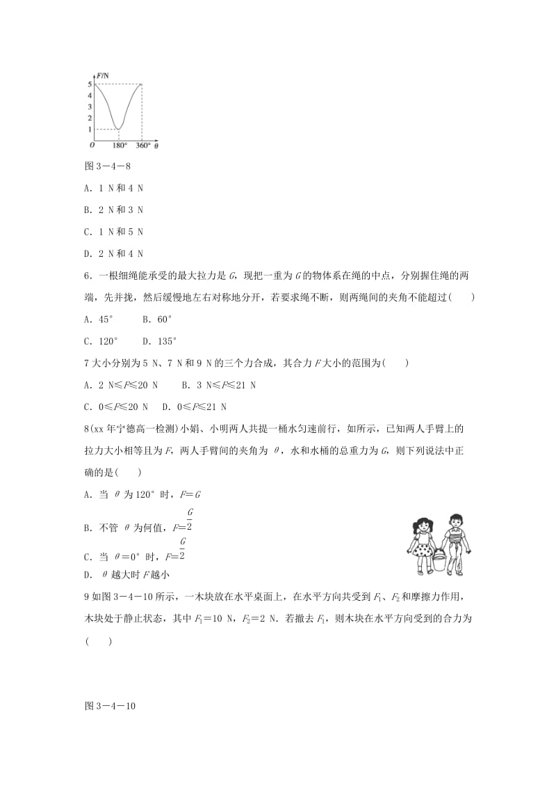 2019-2020年高中物理 3.4 力的合成同步练习1 新人教版必修1.doc_第2页