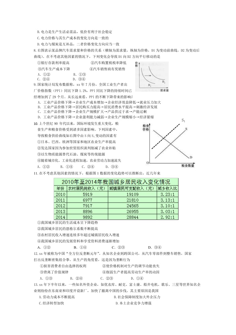 2019-2020年高三上学期第一次月考试题 政治（选修） 含答案.doc_第2页