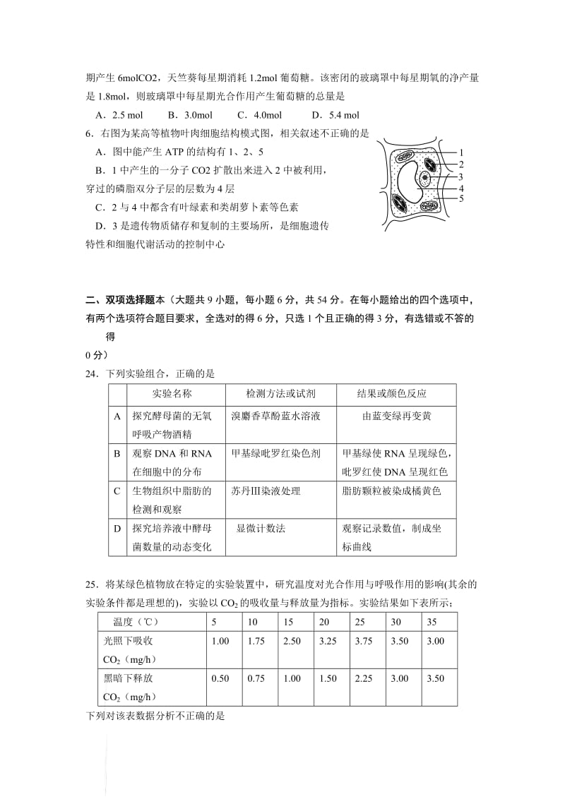 2019-2020年高三第一次测试题生物.doc_第2页