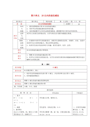 2019秋一年級數(shù)學(xué)上冊 第六單元 20以內(nèi)的退位減法教案 西師大版.doc