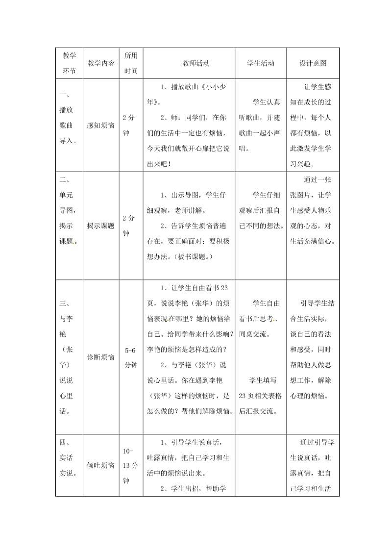 四年级品德与社会上册 第二单元 我爱我家 1怎样面对烦恼教学设计 未来版.doc_第3页