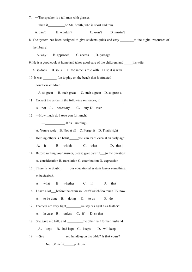 2019-2020年高三10月第一次单元测试 英语 含答案.doc_第2页