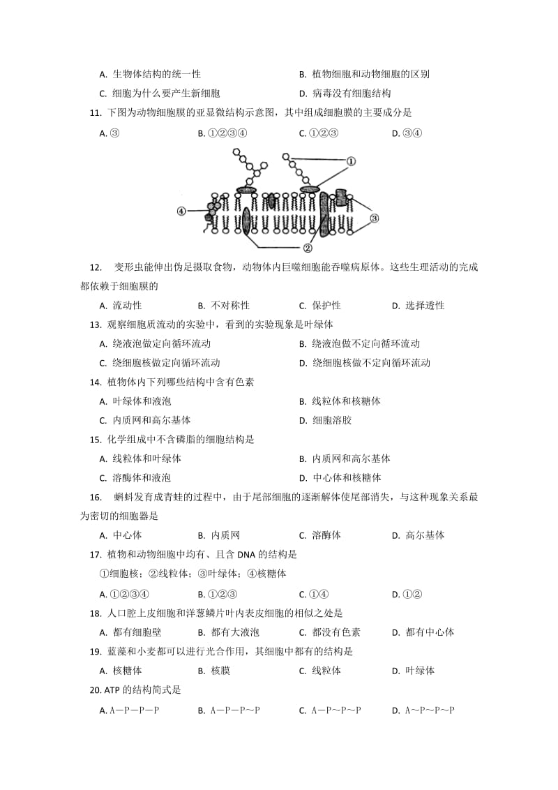 2019-2020年高二上学期期中测试 生物试卷（理科）.doc_第2页