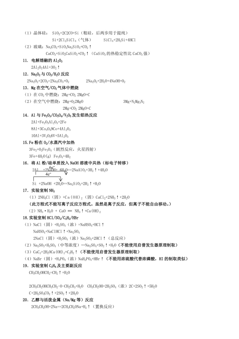 2019-2020年高三化学复习资料之高考重要化学方程式归纳总结.doc_第2页