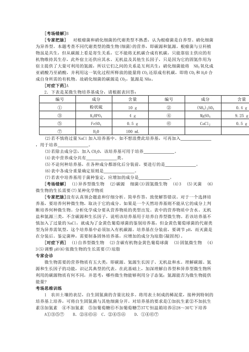 2019-2020年高考生物总复习 专家把脉高考与考场零失误考点26微生物的类群和营养.doc_第3页