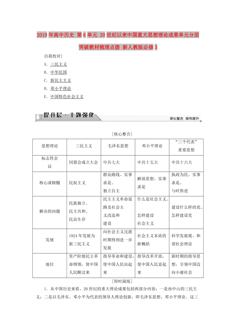 2019年高中历史 第6单元 20世纪以来中国重大思想理论成果单元分层突破教材梳理点拨 新人教版必修3.doc_第1页