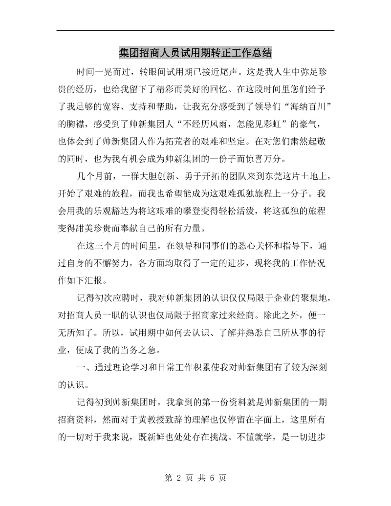 集团招商人员试用期转正工作总结.doc_第2页