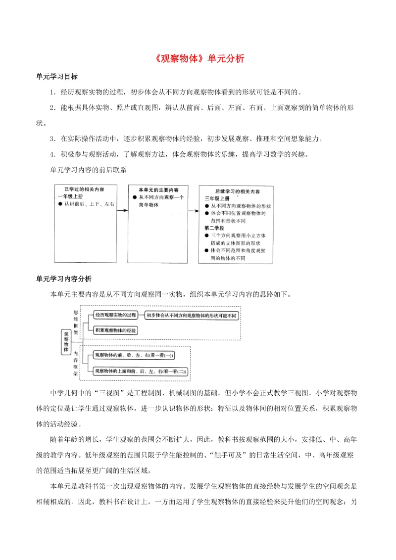 一年级数学下册 第2单元《观察物体》单元分析素材 （新版）北师大版.doc_第1页