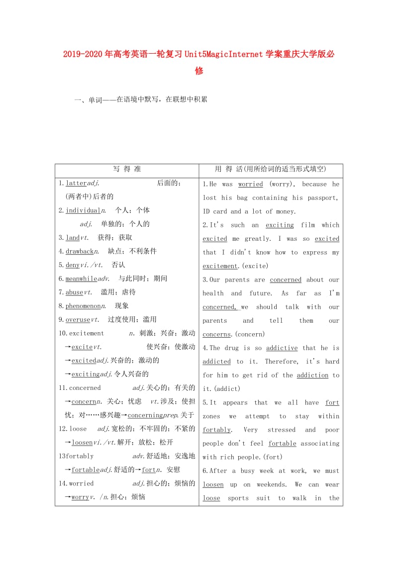 2019-2020年高考英语一轮复习Unit5MagicInternet学案重庆大学版必修.doc_第1页