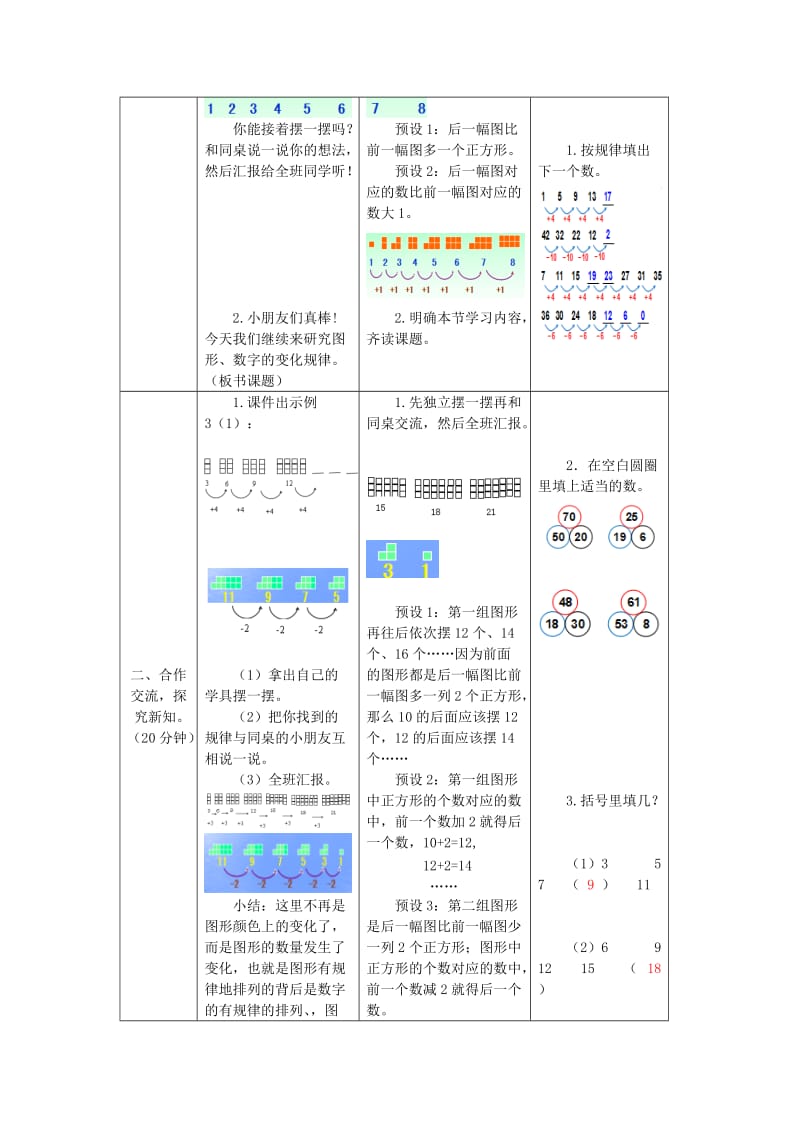 一年级数学下册第7单元找规律第3课时稍复杂的图形和数字变化规律教案新人教版.doc_第2页