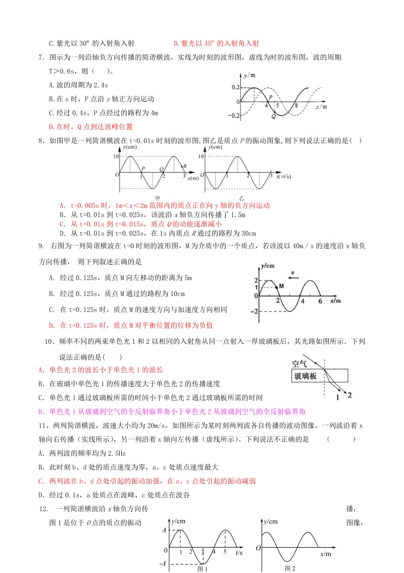 2019-2020年高考物理 专题训练 机械波、电磁波、相对论（3）.doc_第2页