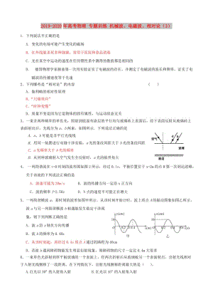 2019-2020年高考物理 專題訓(xùn)練 機(jī)械波、電磁波、相對論（3）.doc