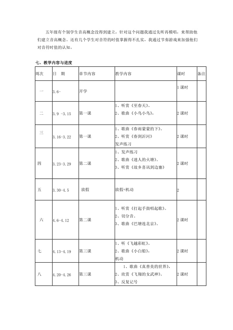 2019春五年级音乐下册 教学计划 人音版.doc_第3页