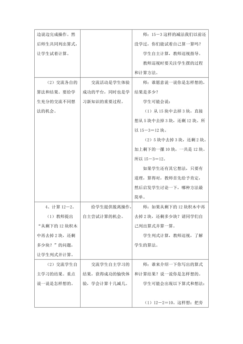 2019一年级数学上册 第9单元《20以内的减法》（不退位减法）教案 （新版）冀教版.doc_第3页