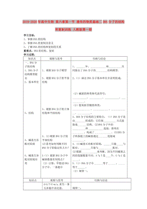 2019-2020年高中生物 第六章第一節(jié) 遺傳的物質基礎二DNA分子的結構和復制訓練 人教版第一冊.doc