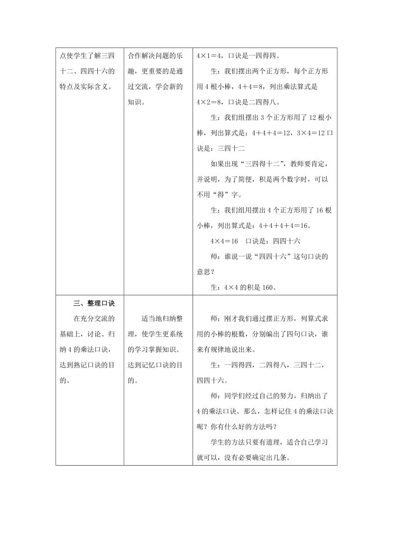 2019秋二年级数学上册 3 第2节《4的乘法口诀》教案 （新版）冀教版.doc_第2页