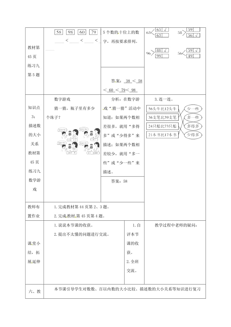 一年级数学下册第4单元100以内数的认识第6课时比较大小练习课导学案新人教版.doc_第2页