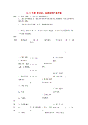 五年級體育下冊 隊(duì)列 報(bào)數(shù) 復(fù)習(xí)走：各種姿勢的走教案.doc