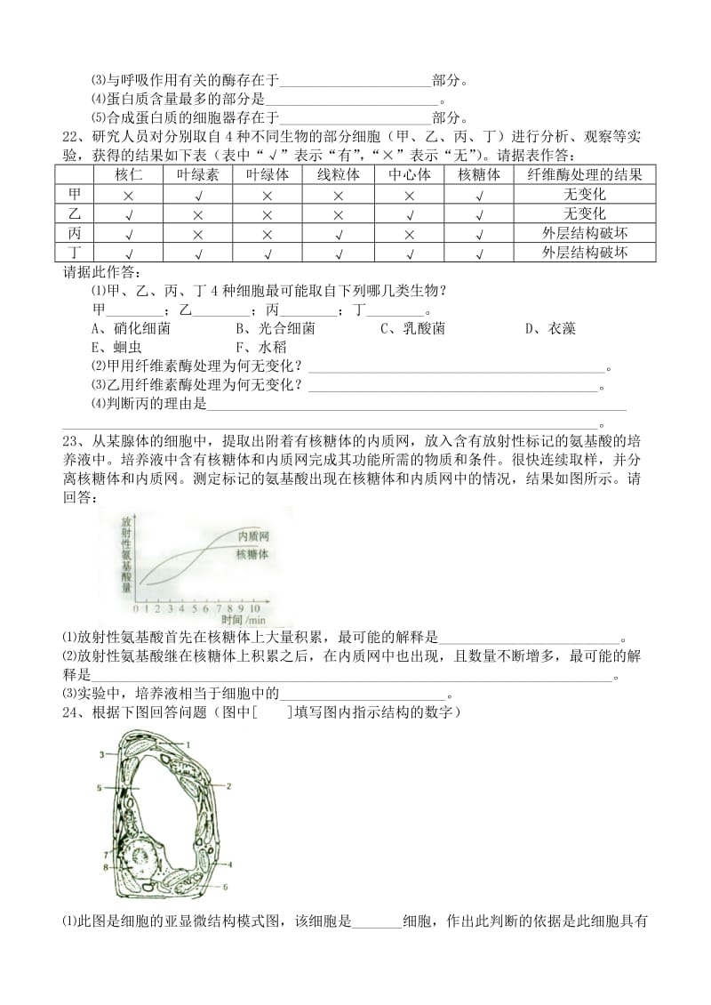 2019-2020年高中生物 第三章《细胞的基本结构》单元测试 新人教版必修1.doc_第3页