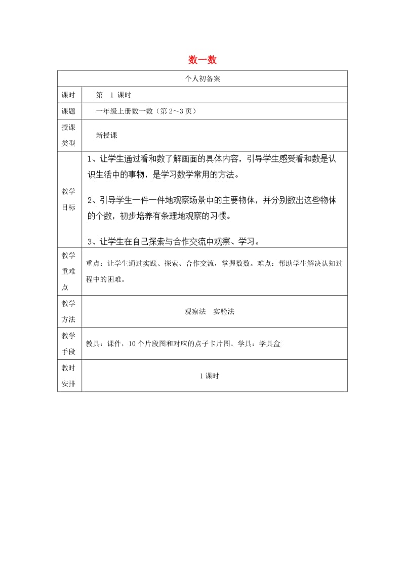 一年级数学上册 第1单元 数一数教案2 苏教版.doc_第1页